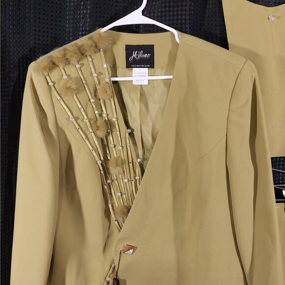 NWT! MILANO! STUNNING CELERY GREEN BERIBBONED & BEADED 3 PC SUIT SET! SZ 16 - Picture 5 of 16